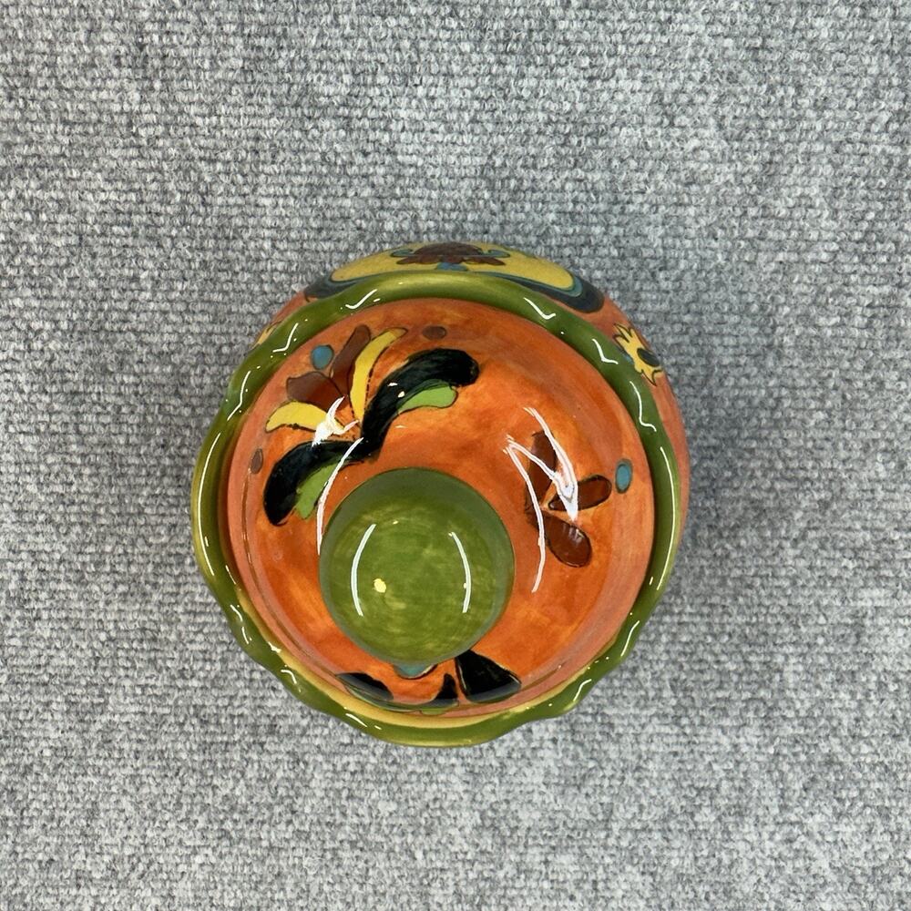 Talavera Ceramic Lidded Canister Hand Painted Orange Green Floral Pottery Jar - Picture 2 of 10
